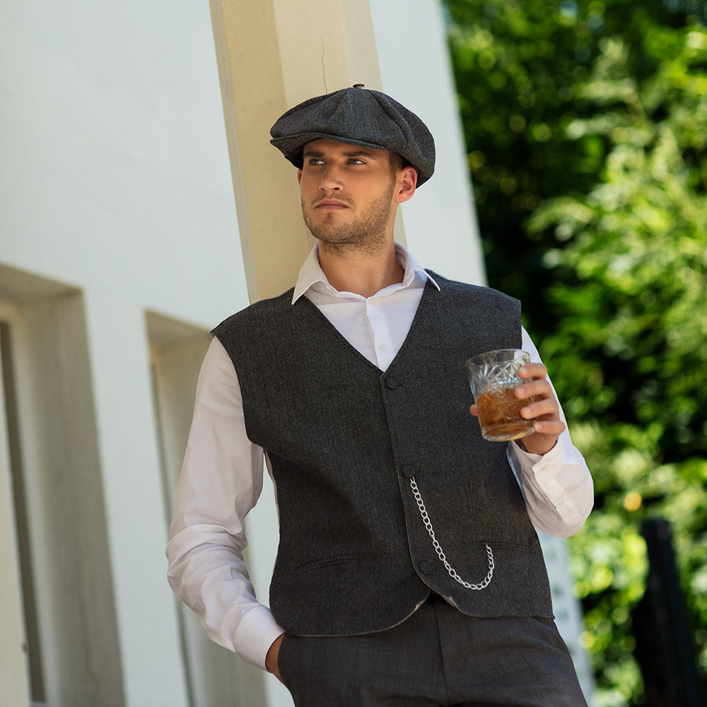 Costume années 1920 homme : Gilet + Casquette tweed vintage