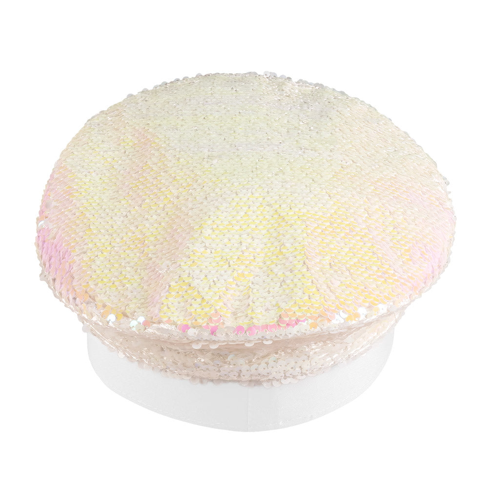 Casquette Sequins Irisés Blanc Strass - Déguisement Festival