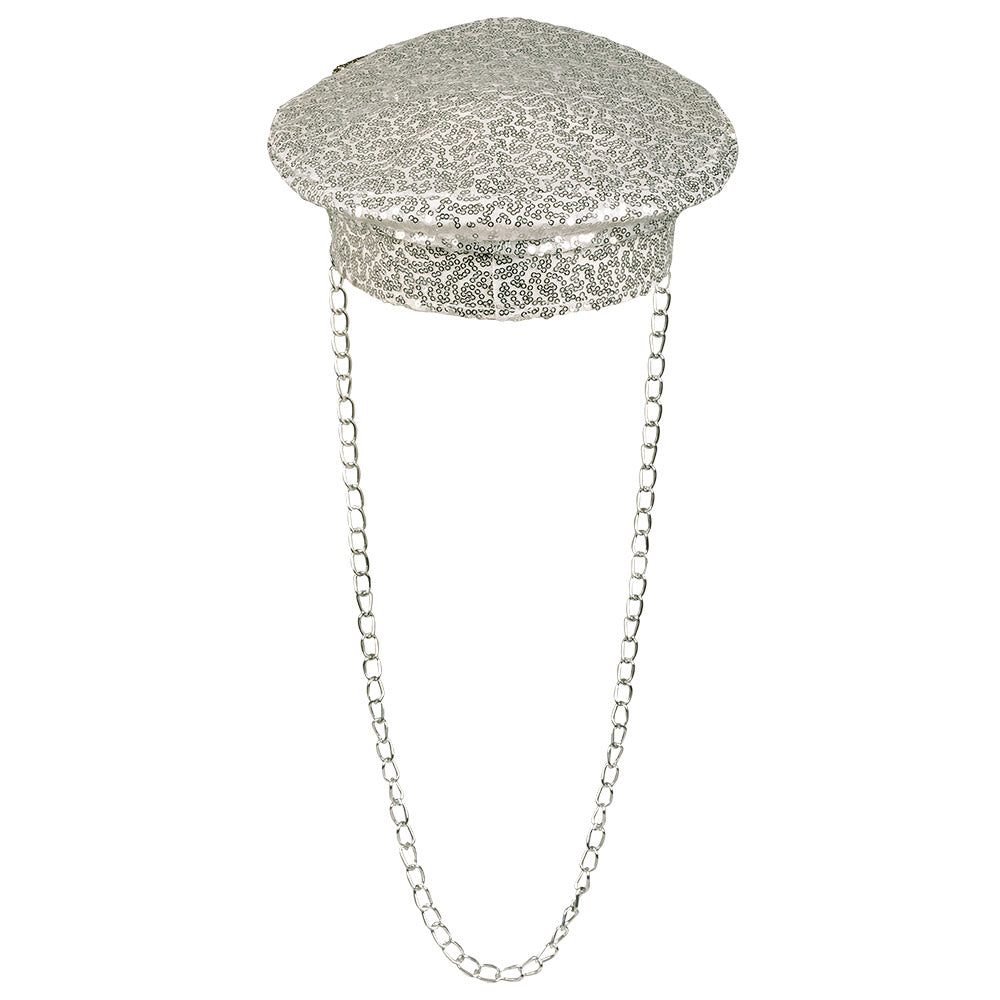 Casquette Sequins Argent Chaîne - Accessoire Soirée Disco