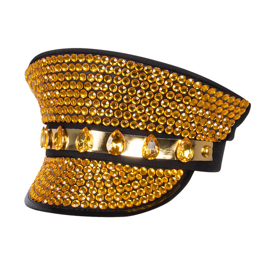 Casquette Militaire Dorée Paillettes Strass - Accessoire Disco Party