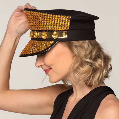 Casquette Militaire Dorée Paillettes Strass - Accessoire Disco Party