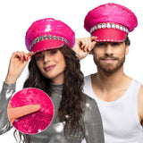 Casquette Capitaine Sequins Rose Fluo - Accessoire de Fête Adulte