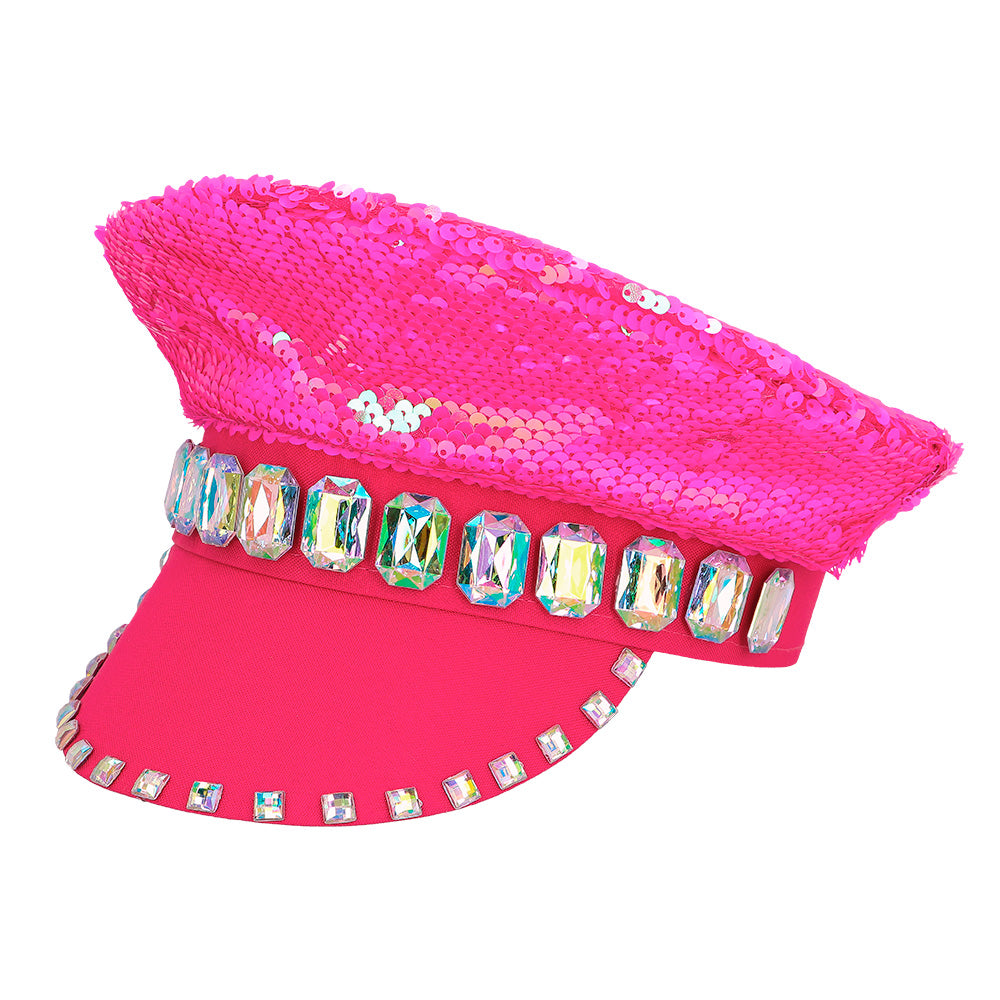 Casquette Capitaine Sequins Rose Fluo - Accessoire de Fête Adulte