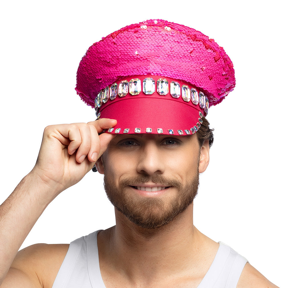 Casquette Capitaine Sequins Rose Fluo - Accessoire de Fête Adulte
