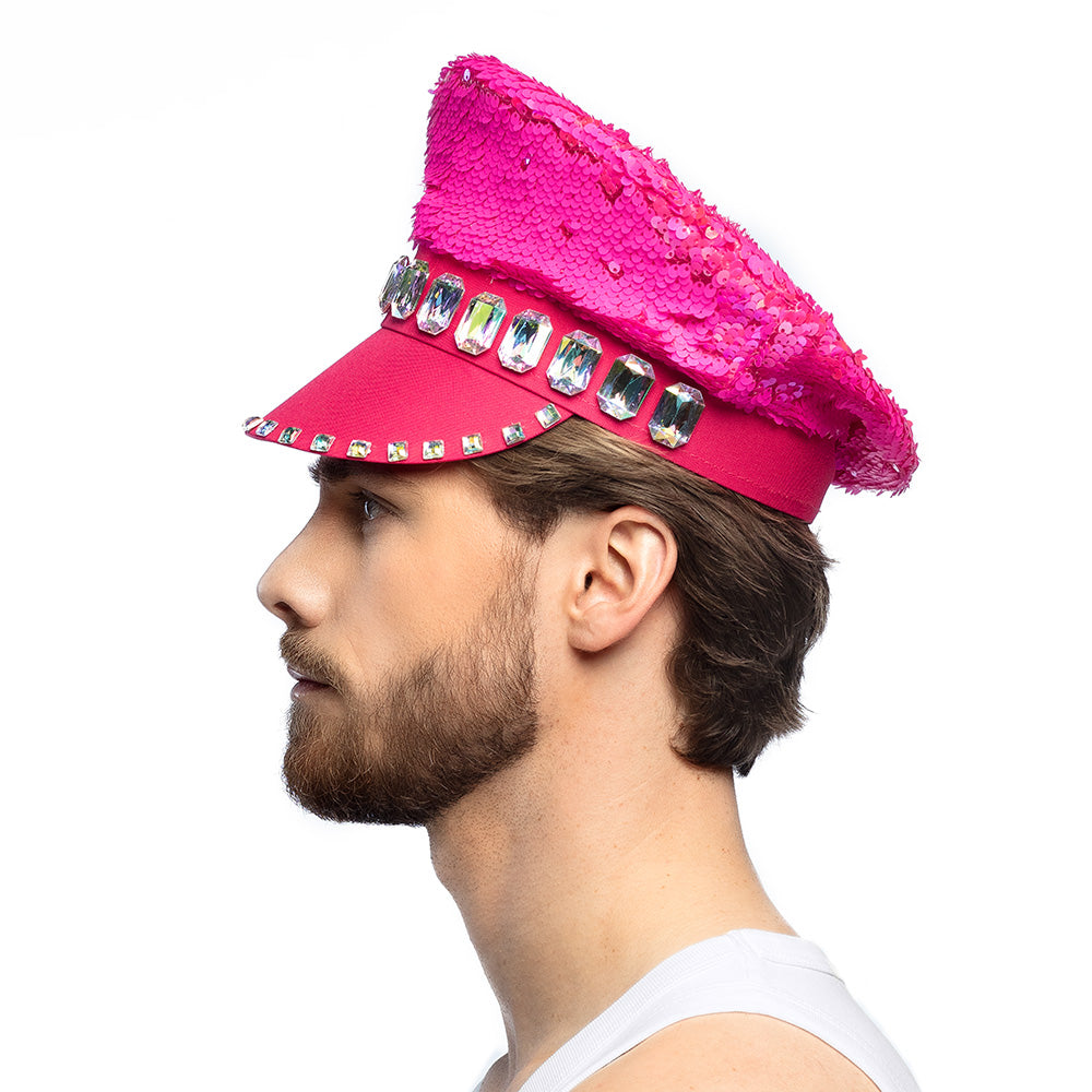Casquette Capitaine Sequins Rose Fluo - Accessoire de Fête Adulte