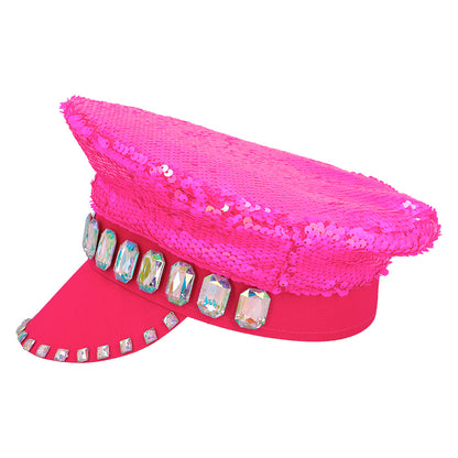 Casquette Capitaine Sequins Rose Fluo - Accessoire de Fête Adulte