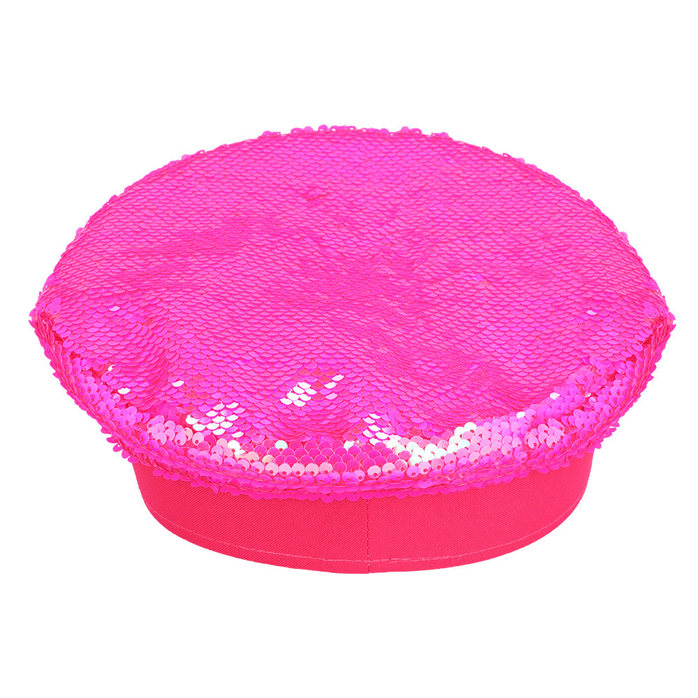 Casquette Capitaine Sequins Rose Fluo - Accessoire de Fête Adulte