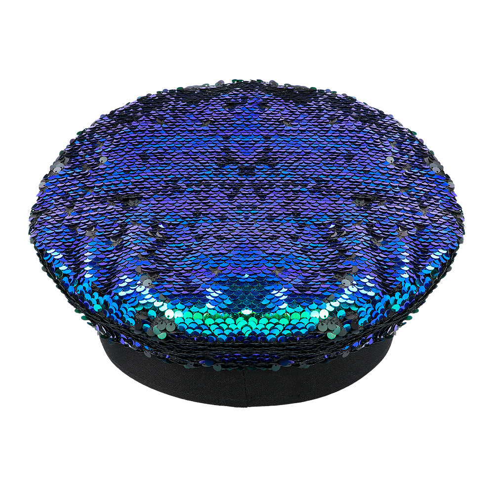 Casquette Capitaine Sequins Réversibles Vert Bleu avec Strass