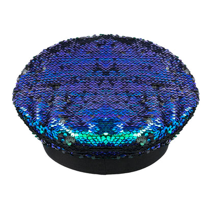 Casquette Capitaine Sequins Réversibles Vert Bleu avec Strass