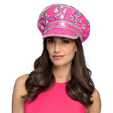 Casquette de Capitaine Luxe Sequins Rose Fluo Strass