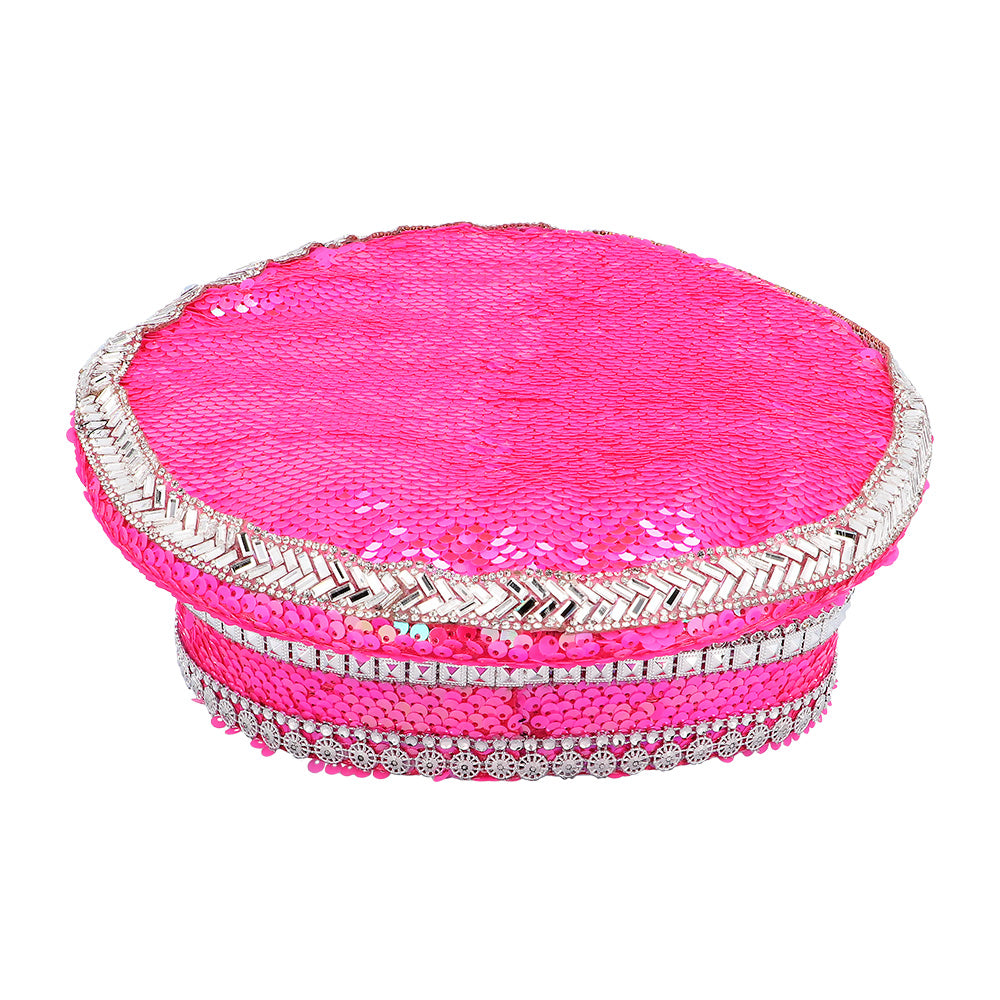 Casquette de Capitaine Luxe Sequins Rose Fluo Strass