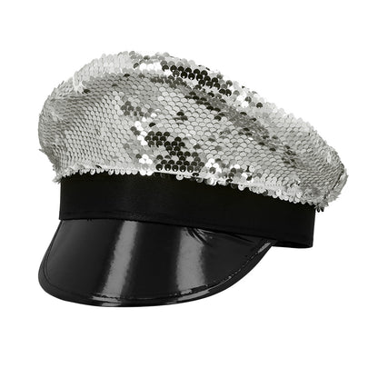 Casquette Paillettes Noir et Argent Disco - Adulte
