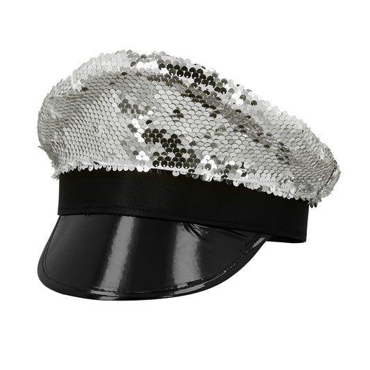 Casquette Paillettes Noir et Argent Disco - Adulte