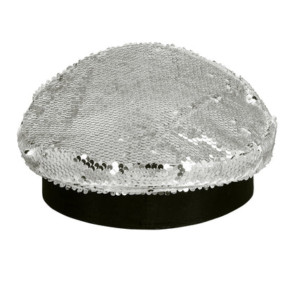 Casquette Paillettes Noir et Argent Disco - Adulte