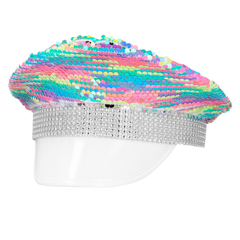 Casquette à Sequins Réversibles Arc-en-Ciel et Argent