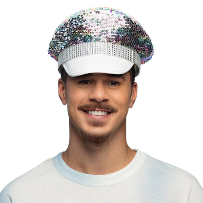 Casquette à Sequins Réversibles Arc-en-Ciel et Argent