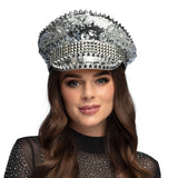 Casquette Paillettes Argent avec Pics et Strass Disco