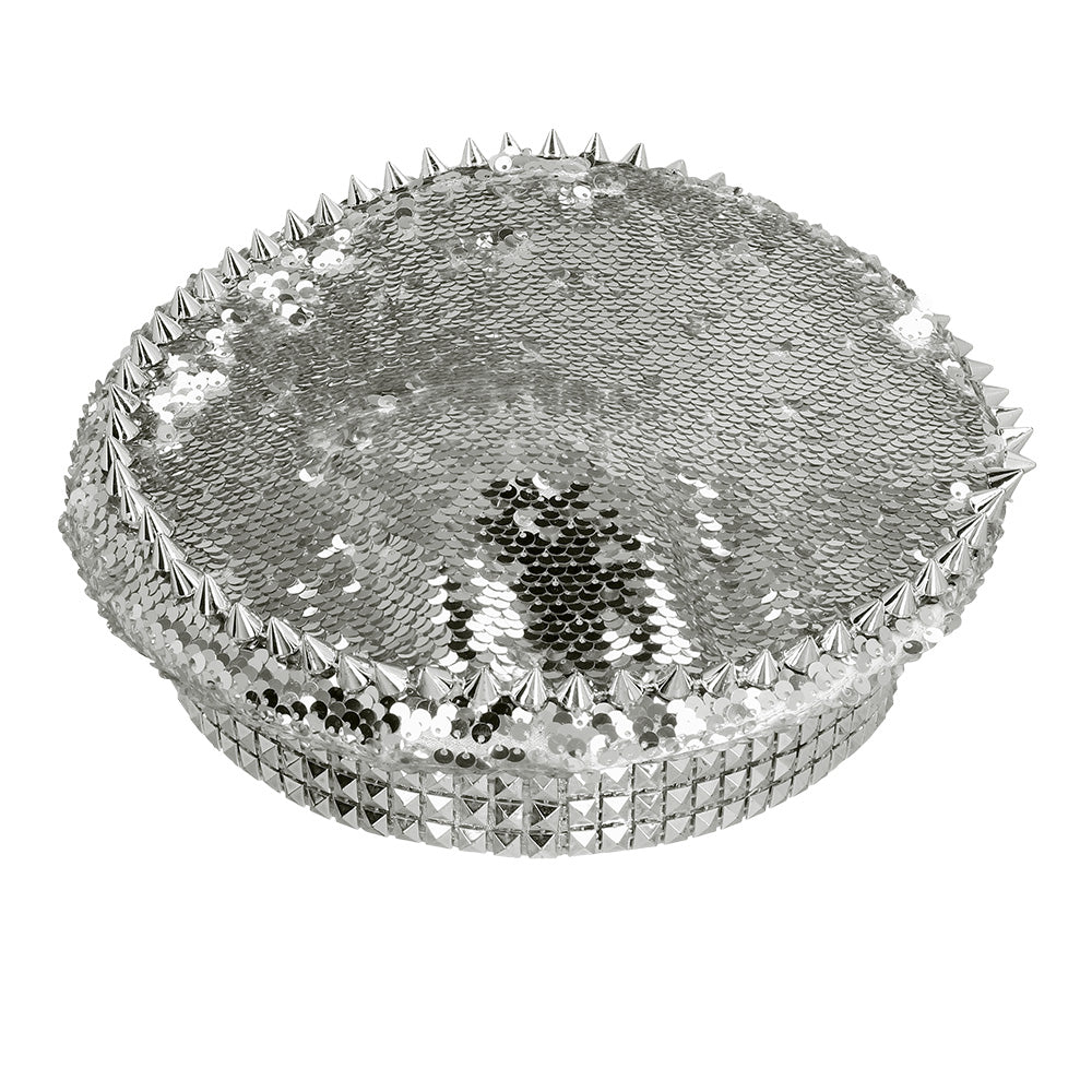 Casquette Paillettes Argent avec Pics et Strass Disco