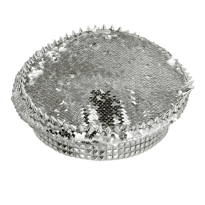 Casquette Paillettes Argent avec Pics et Strass Disco