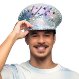 Chapeau Haut de Forme Sequins Étoiles Argent Party