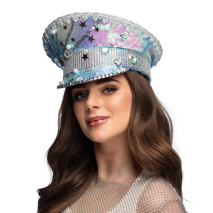 Chapeau Haut de Forme Sequins Étoiles Argent Party