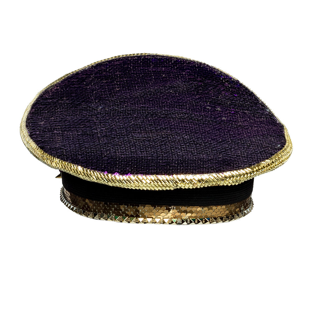 Chapeau Steampunk Sequins Irisé avec Lunettes Holographiques