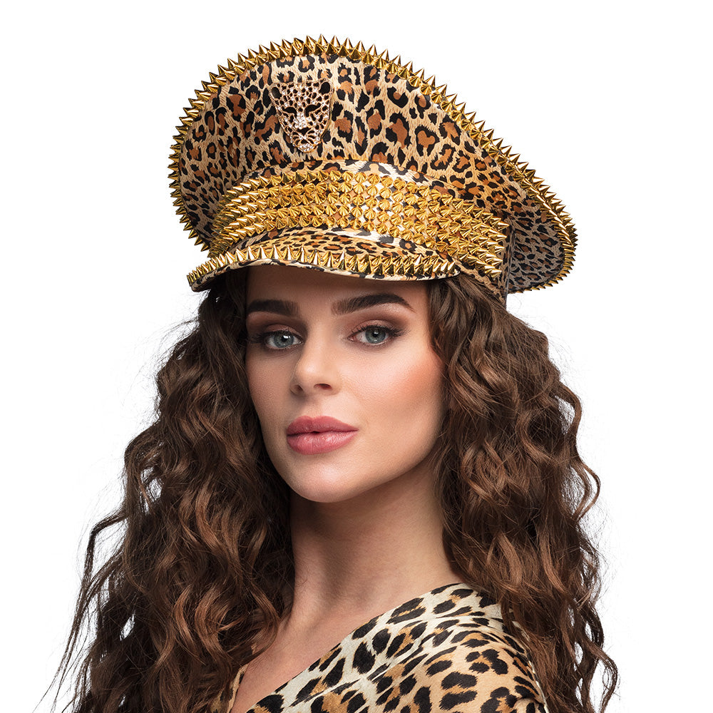 Chapeau Léopard Doré à Piques XXL - Accessoire Fête Glamour
