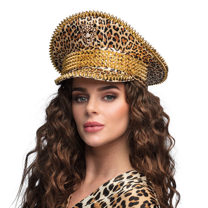 Chapeau Léopard Doré à Piques XXL - Accessoire Fête Glamour