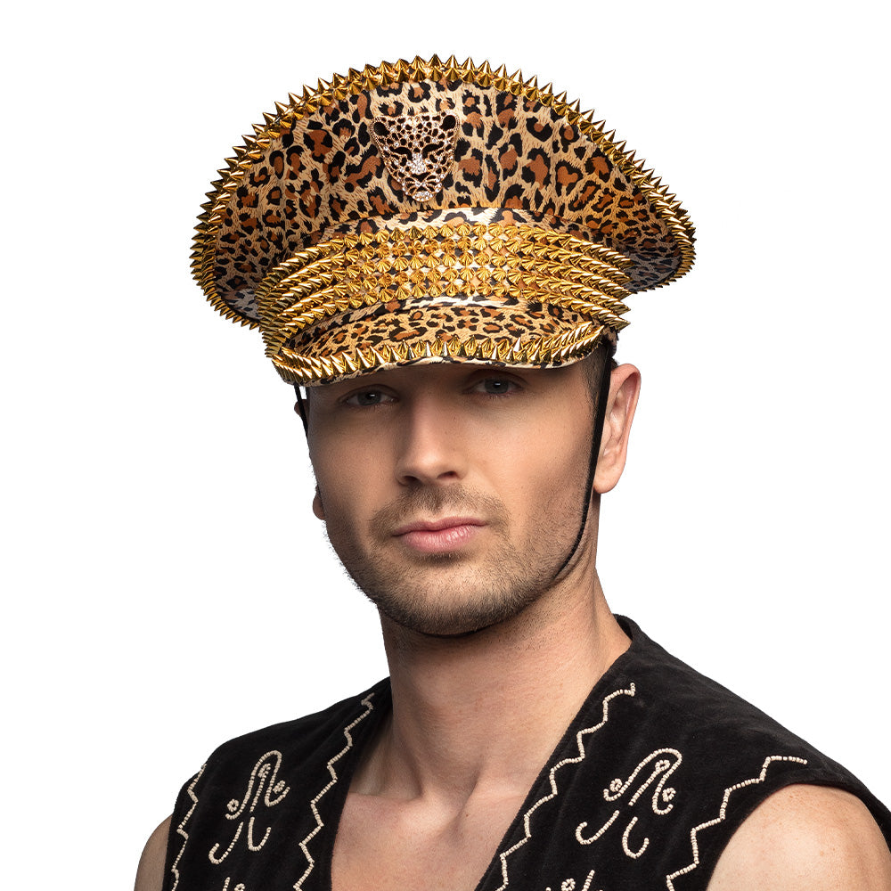 Chapeau Léopard Doré à Piques XXL - Accessoire Fête Glamour