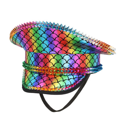 Chapeau Hologramme Écailles Arc-en-ciel - Accessoire Sirène Festif