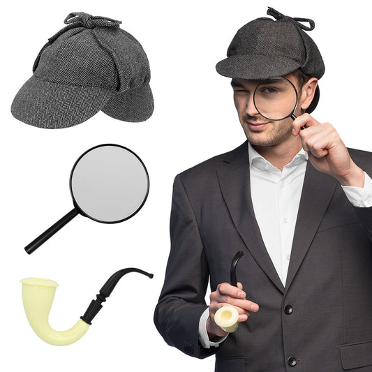 Kit Enquêteur Sherlock Holmes - Chapeau, Loupe et Pipe