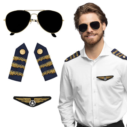 Costume Pilote Aviateur - Lunettes, Ailes & Insignes Militaires