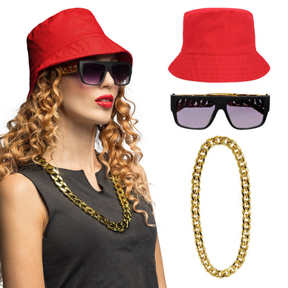 Kit Accessoires Hip Hop Années 80 avec Chaîne Dorée et Lunettes