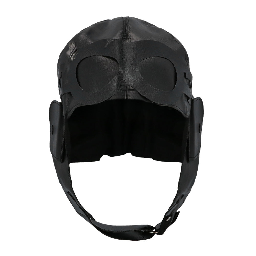Casque Pilote Aviateur Cuir Noir avec Lunettes Vintage