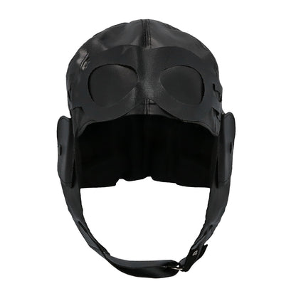 Casque Pilote Aviateur Cuir Noir avec Lunettes Vintage