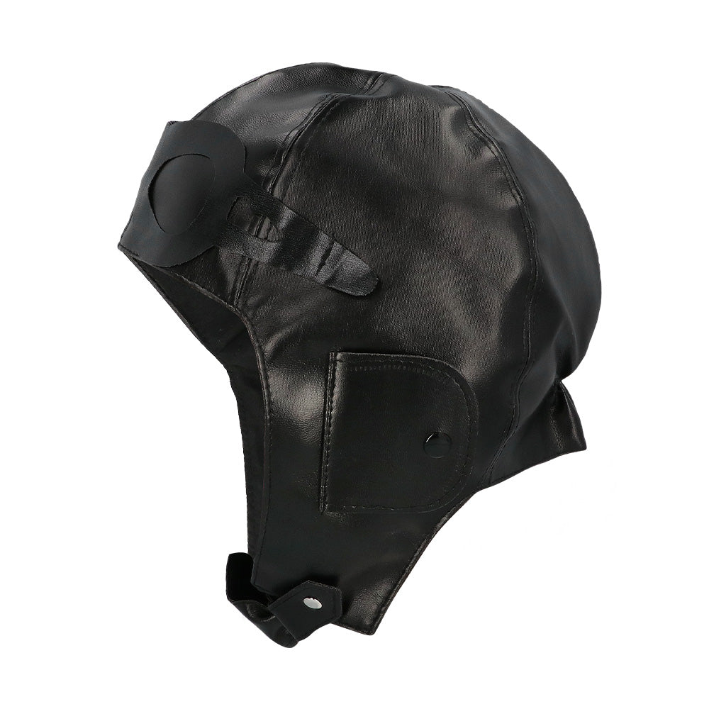 Casque Pilote Aviateur Cuir Noir avec Lunettes Vintage
