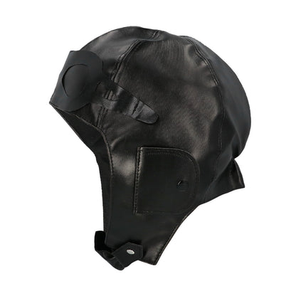 Casque Pilote Aviateur Cuir Noir avec Lunettes Vintage
