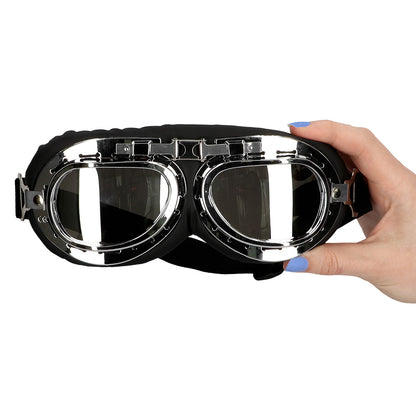 Casque Pilote Aviateur Cuir Noir avec Lunettes Vintage