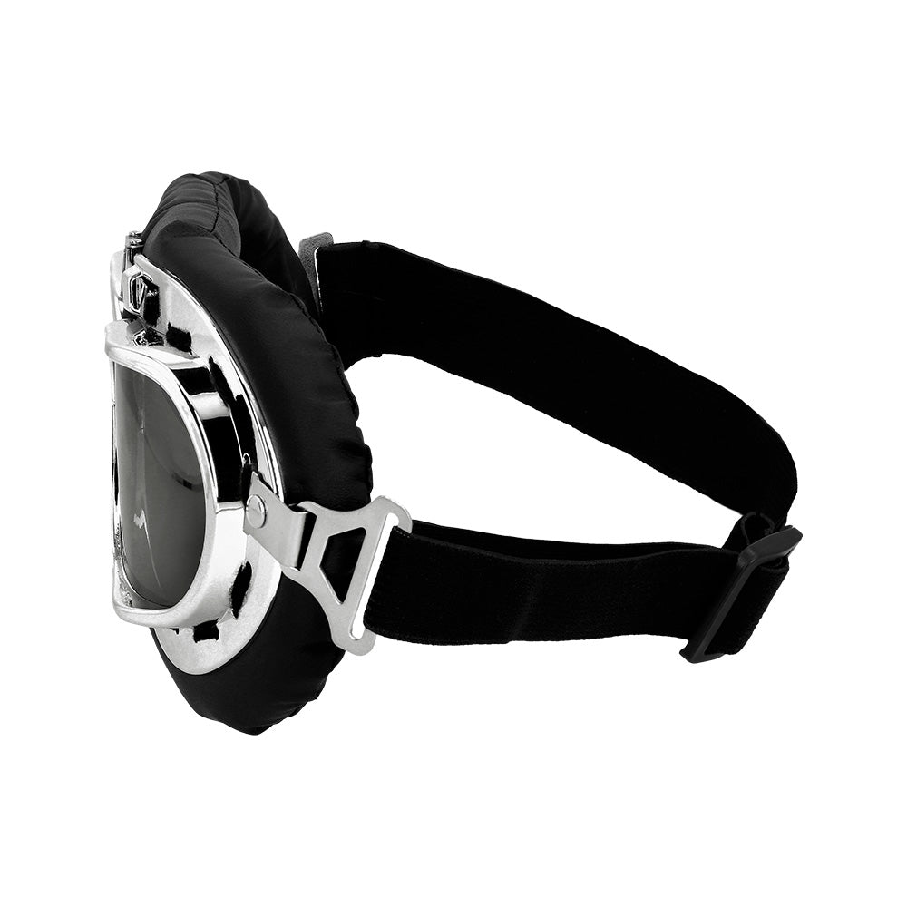 Casque Pilote Aviateur Cuir Noir avec Lunettes Vintage