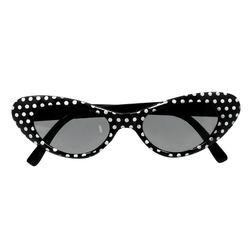 Set Accessoires Année 50 Pois Blanc Noir - Lunettes, Collier Perles