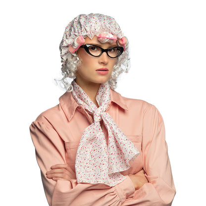 Kit Déguisement Années 50 Femme avec Perruque Fleurs Rose