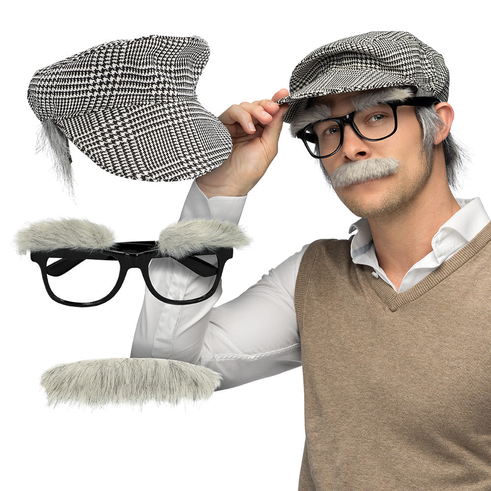 Kit Déguisement Gentleman Vintage avec Casquette Houndstooth et Accessoires