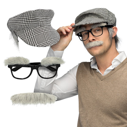 Kit Déguisement Gentleman Vintage avec Casquette Houndstooth et Accessoires