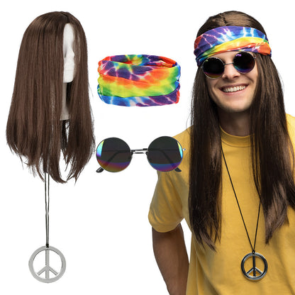 Set Hippie Années 70 - Perruque, Lunettes et Accessoires