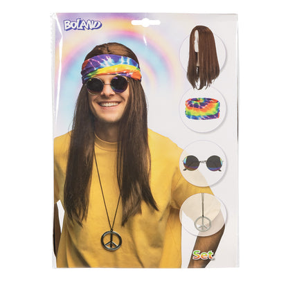 Set Hippie Années 70 - Perruque, Lunettes et Accessoires
