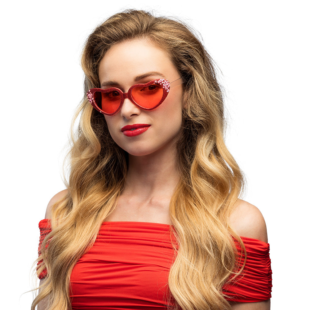 Lunettes Cœur Paillettes Rouge - Accessoire Fête Glamour