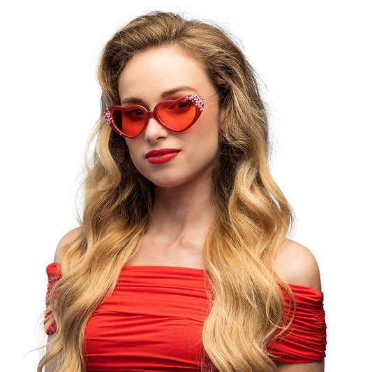 Lunettes Cœur Paillettes Rouge - Accessoire Fête Glamour
