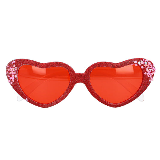 Lunettes Cœur Paillettes Rouge - Accessoire Fête Glamour