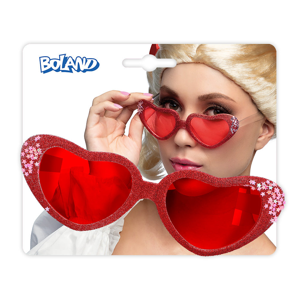 Lunettes Cœur Paillettes Rouge - Accessoire Fête Glamour