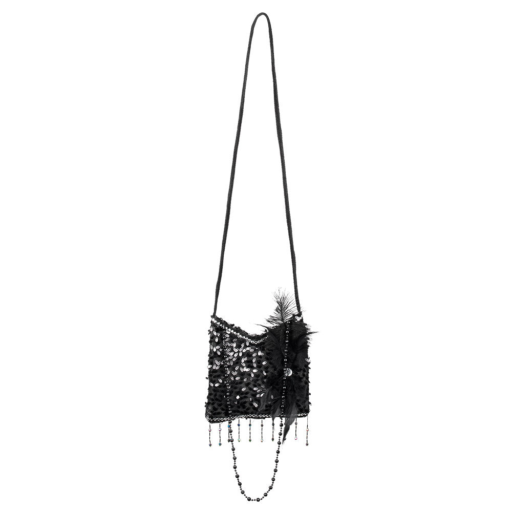 Déguisement Années 20 Flapper Noir avec Sac à Paillettes